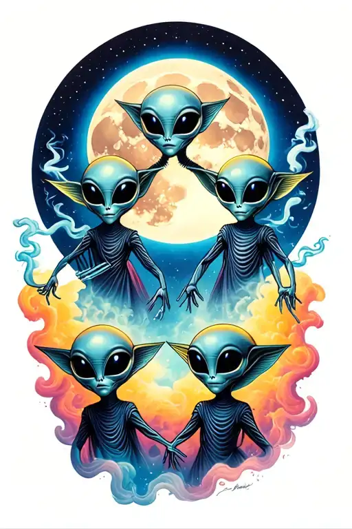 Three Aliens Smoke A Joint And Glide Over The Moon
