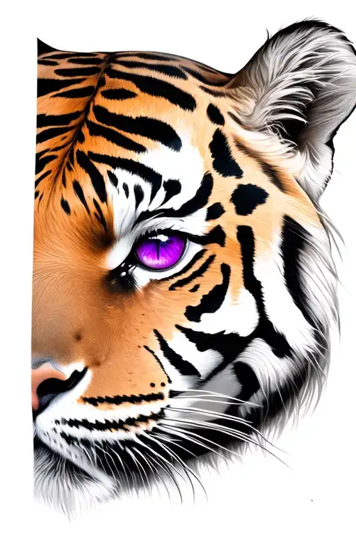 A Tiger Head With An Eye Of A Tiger Purple And A Girl Eye