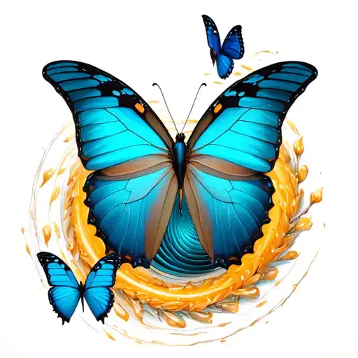 Turquoise Butterflies Coming Out Of A Spiral Of Life