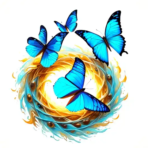 7 Turquoise Butterflies Coming Out Of A Spiral Of Life