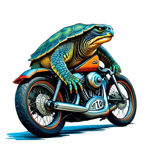 Sea Turtle Wearing A Grill Riding A Motorcycle