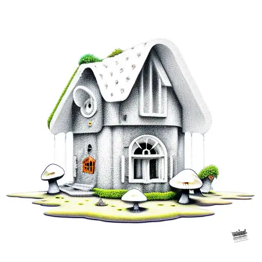 Gnome House From Dead Tree With Mushrooms