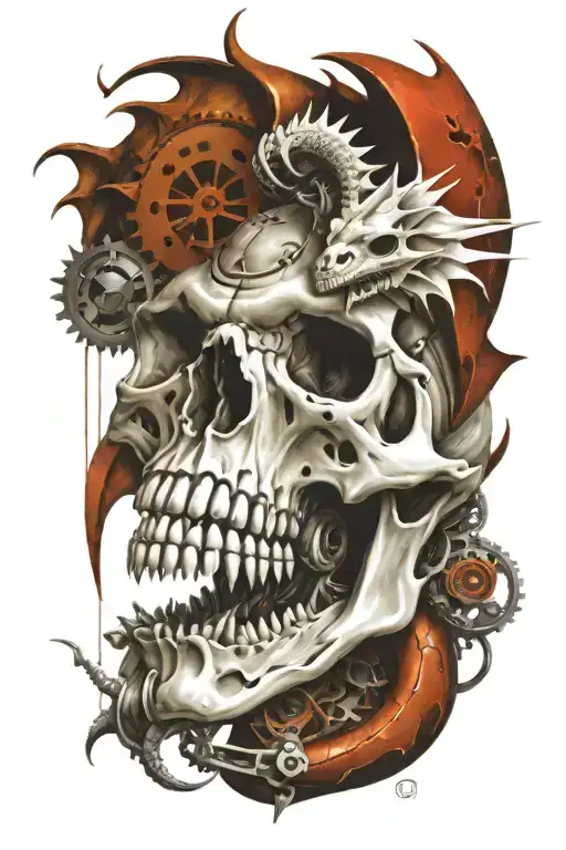 Dragon Skull Surrounded By Engine Parts