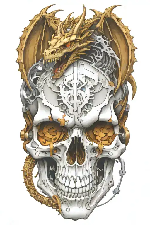 Dragon Skull Surrounded By Engine Parts