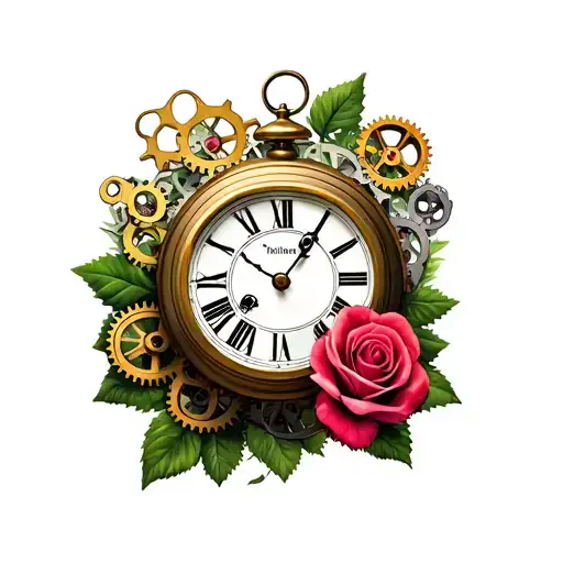 Time Is Money Clock With Gears With Roses