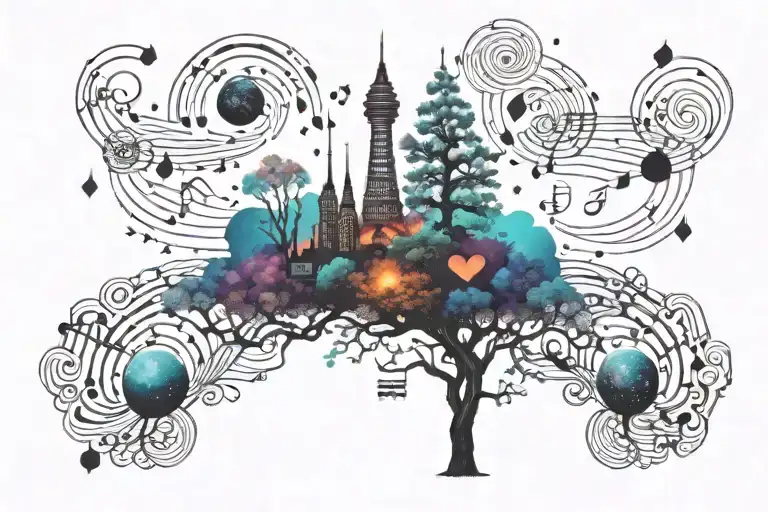 Galaxy Filled Sky Tree Growing Music Love Art