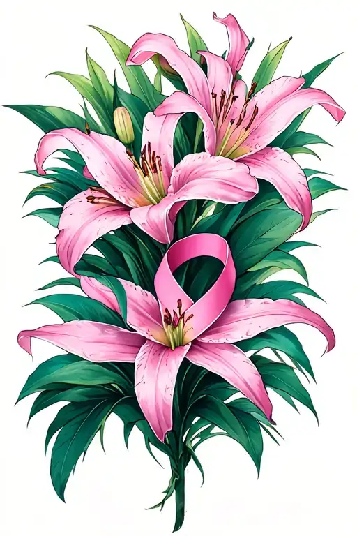 Pink Cancer Ribbon Stargazer Lilys