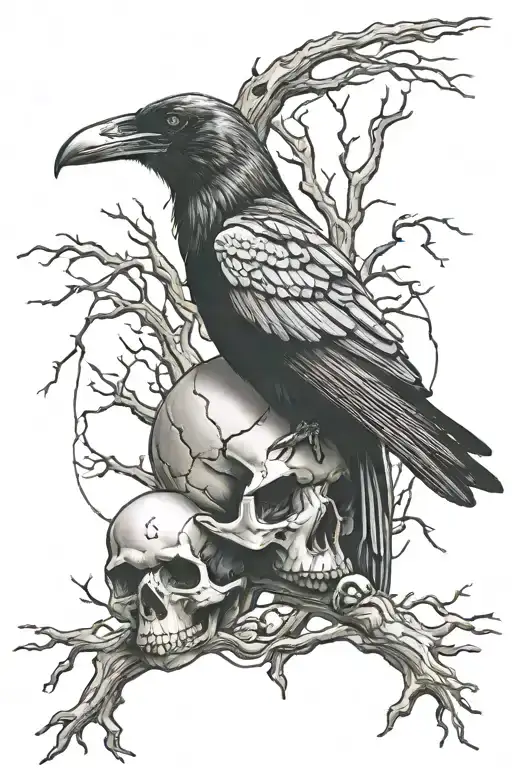 Raven Perched On Skull With Grateful Dead Lightning