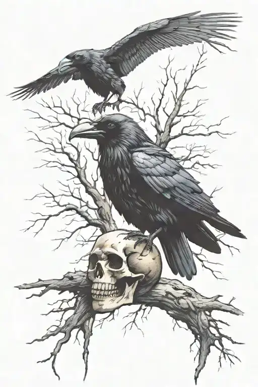 Raven Perched On Skull Imprinted With Grateful Dead Lightning Bolt O On Forehead