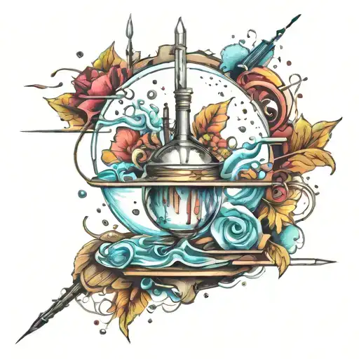 Incorporate Water Paintbrush And Sewing Needle And Pen