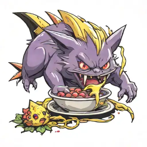Pokemon Gengar Eating Pikachu Snorting A Line