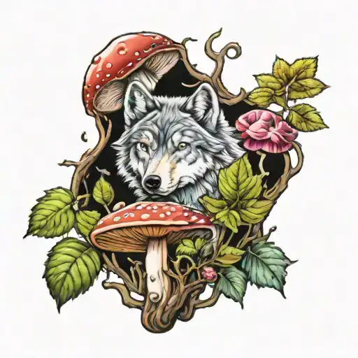 Wolf Ivy Rose Mushroom Forest