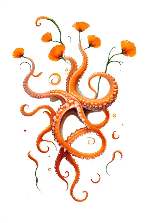 Intertwined Tentacle And Orange Pavots