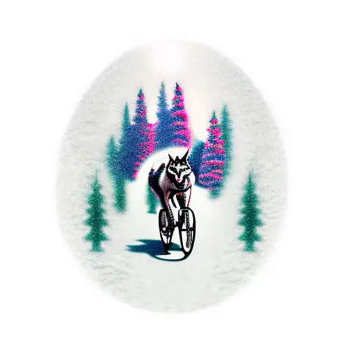 A Wolf Riding A Bike Through A Pixelated Forest