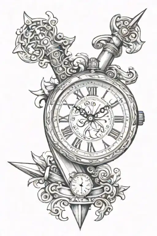 Clock Inlayed In Sword Pommel