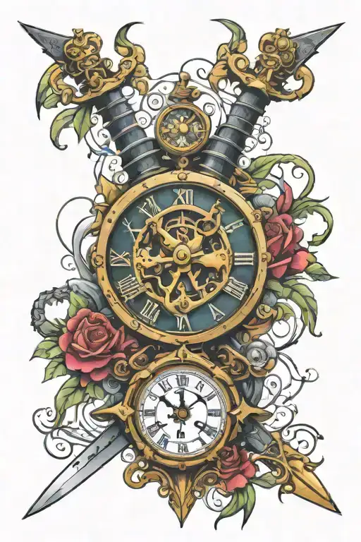 Swords Crossed With A Clock Face