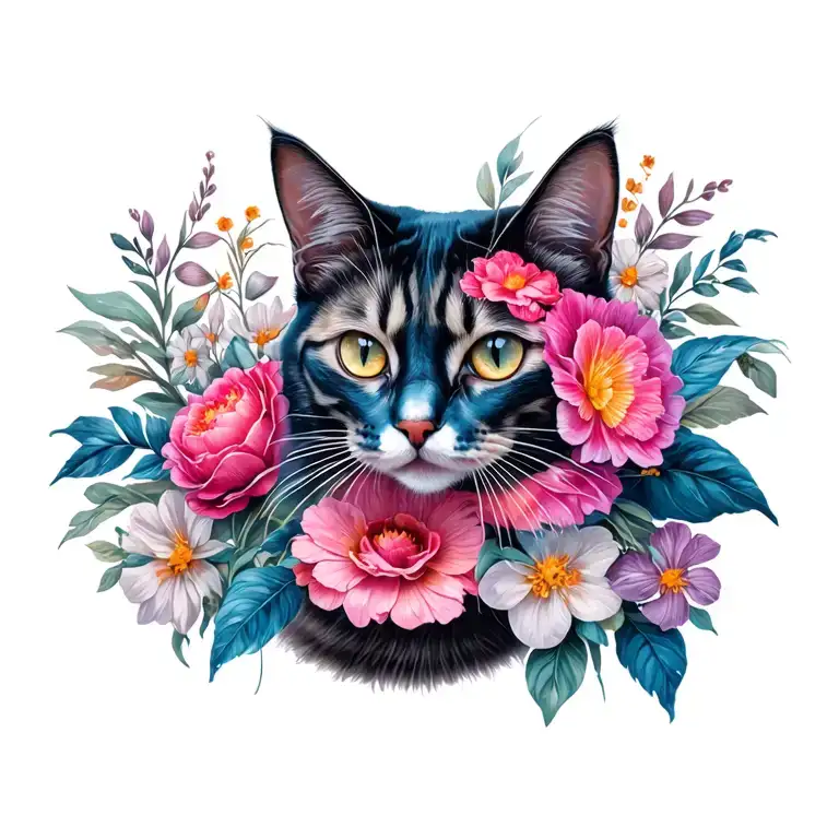 Floral Cat Surrounded Mastectomy Scars Wounds