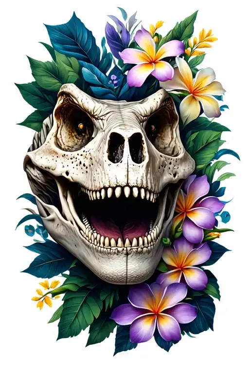 Dinosaur Skull And Sri Lankan Jasmine Flowers