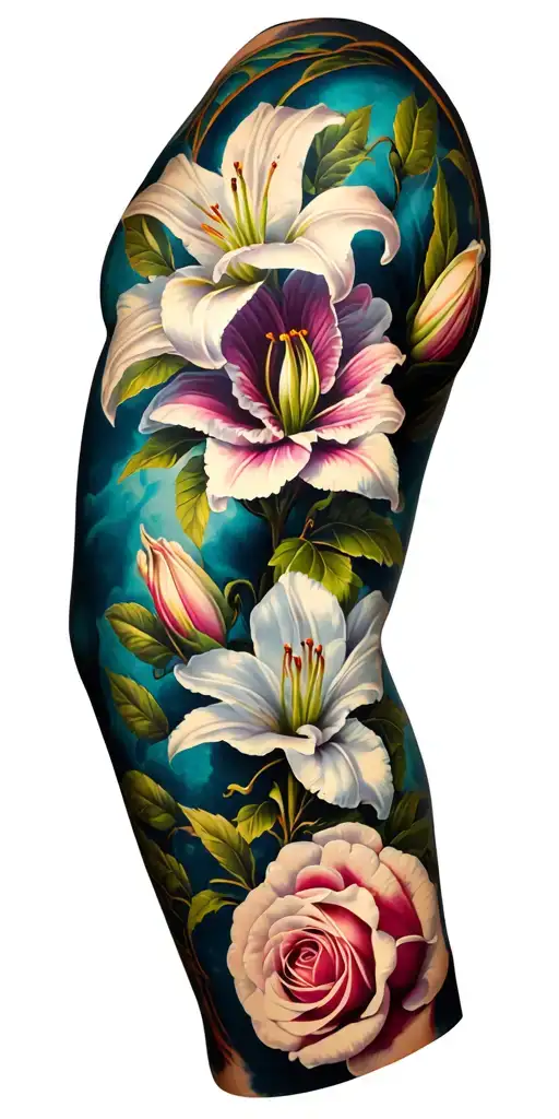 Badass Arm Sleeve With Lilys Magnolias And Roses For A Man