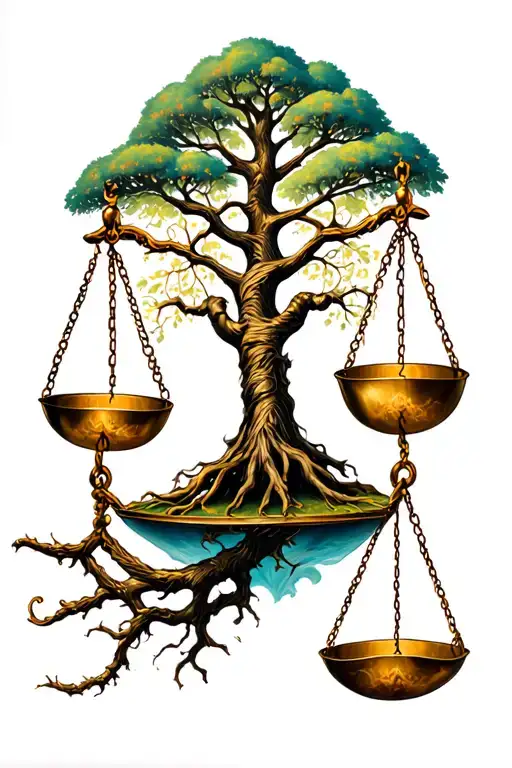 Demonic Libra Scales Intertwined With The Tree Of Life