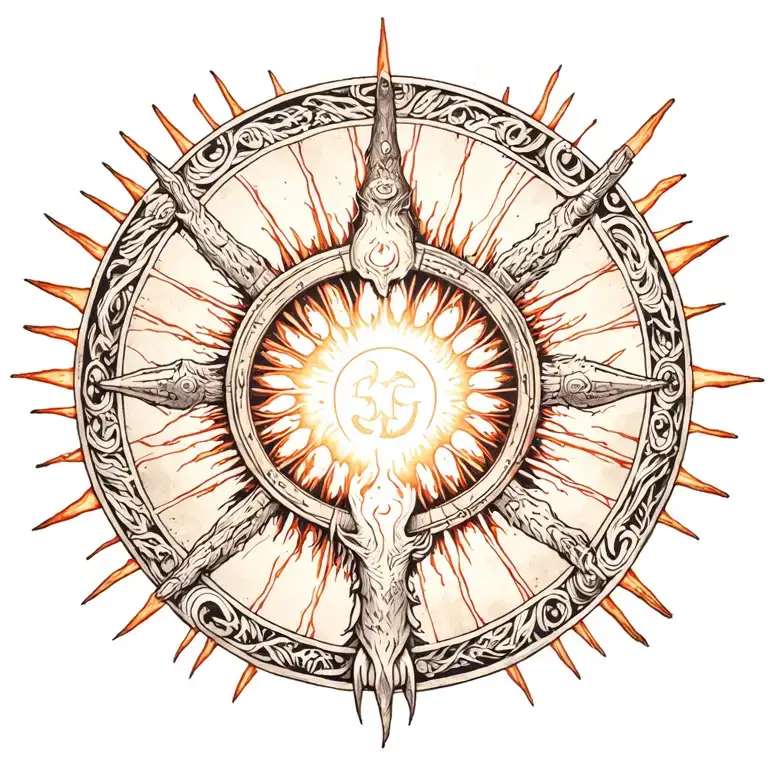 Hati And Skoll Tattoo That Includes The Helm Of Awe Protection Circle