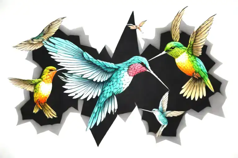 5 Hummingbirds Abstract Design