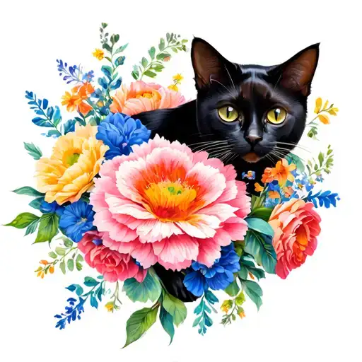 Black Cat In Flowers
