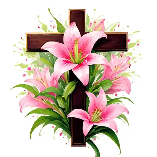 A Thin Cross With Pink Lilies