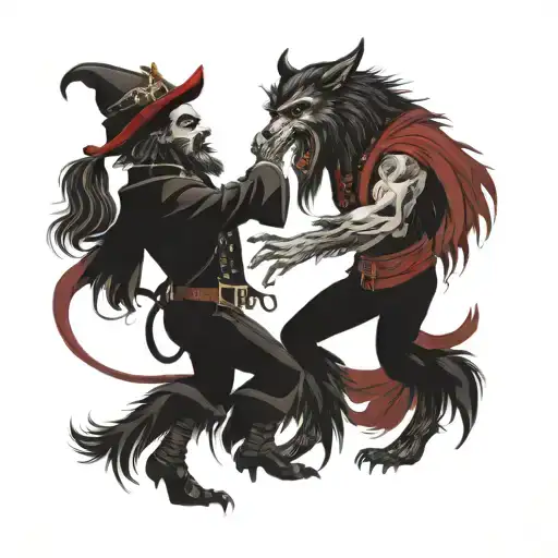 Hairy Werewolf Pirate And Vampire Couple Dancing