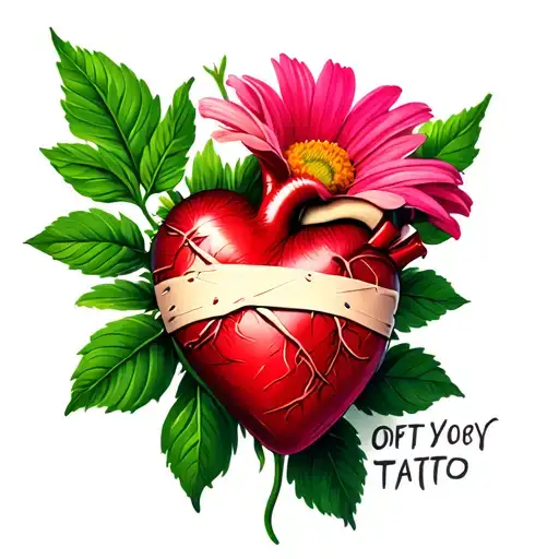Bandaged Heart With Flower Behind It And Some Color
