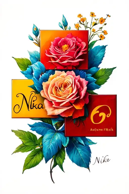 4 Squares And The Name Nika Inscribed In Them