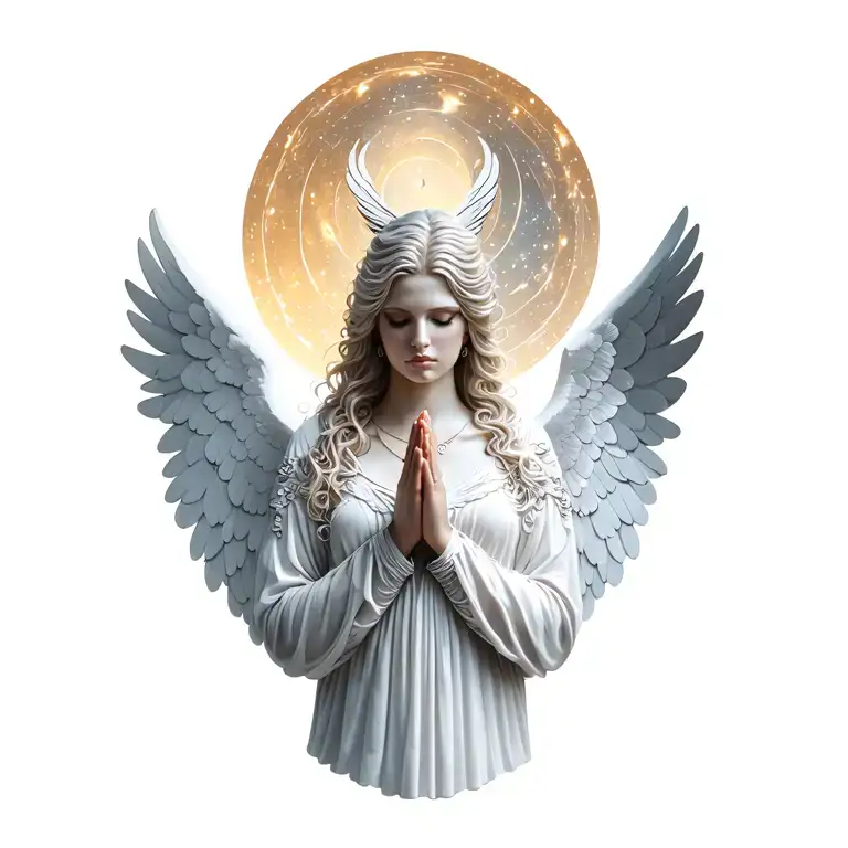 Blace And White Spartin Woman With Wings In Prayer