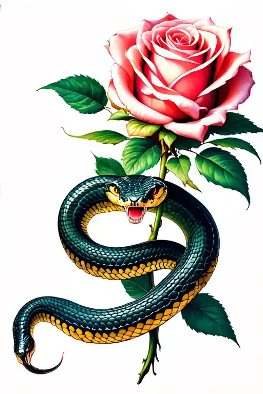 Snake Wrapped Around A Rose Flower