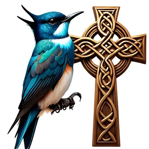 Swallow Bird On Celtic Cross