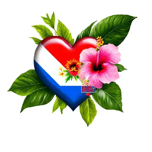 Panama Flag Hibiscus Flower Heart