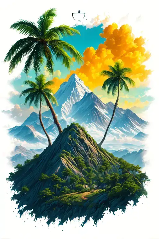 Mountain And Palm Tree