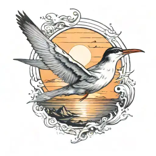 A Tern On Its Way South Towards The Sun Setting