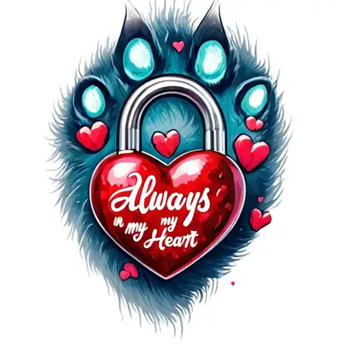 Cat Pawprint With Saying Always In My Heart Shaped Lock