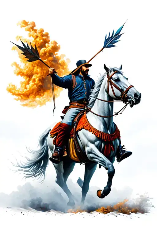 Man On Horseback Using Arrows Made Just