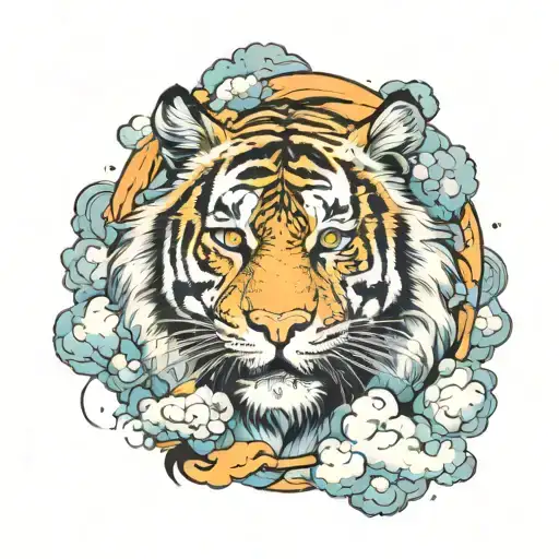 Tiger Surrounded By Clouds
