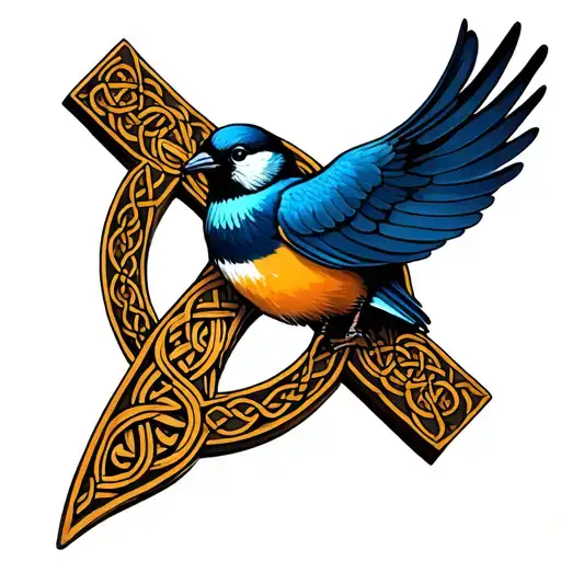 Swallow Bird Perched On Celtic Cross