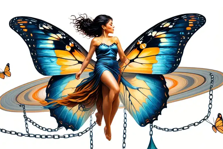 Women Flying On A Butterfly But Trapped By Saturn In Infinity Chains