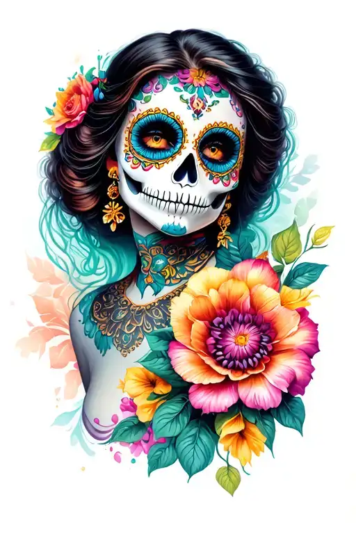 Day Of The Dead Woman Half Sleeve