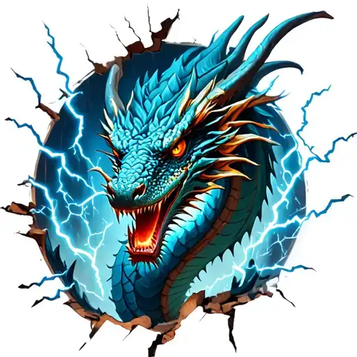 Dragon Coming Out Of A Crack Combinated With Lightning