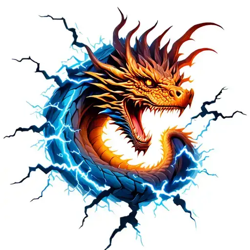 Dragon Coming Out Of A Crack Combinated With Lightning