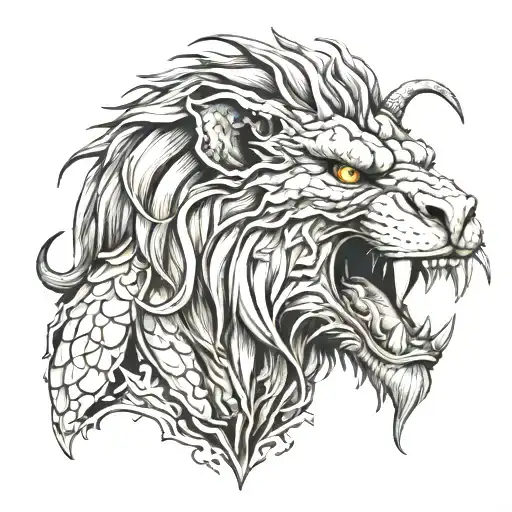 Manticore Head With Bared Teeth Claws