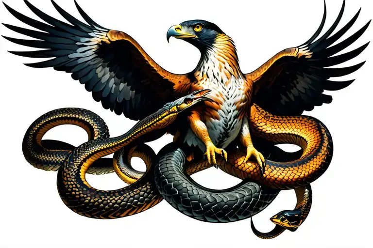 Hawk Fighting A Snake