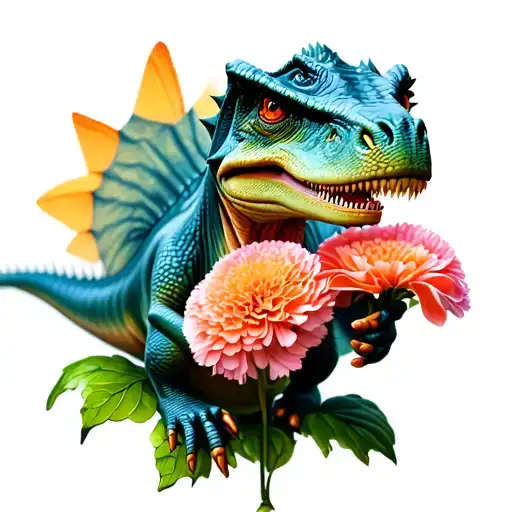 Baby Dinosaur Holding Carnation Flower