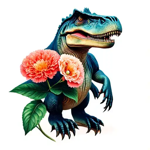Baby Tyrannosaurus Rex Holding Carnation Flower