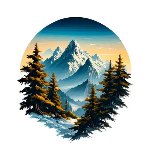 Shoulder Tattoo Of Mountain Scape With Trees In The Foreground